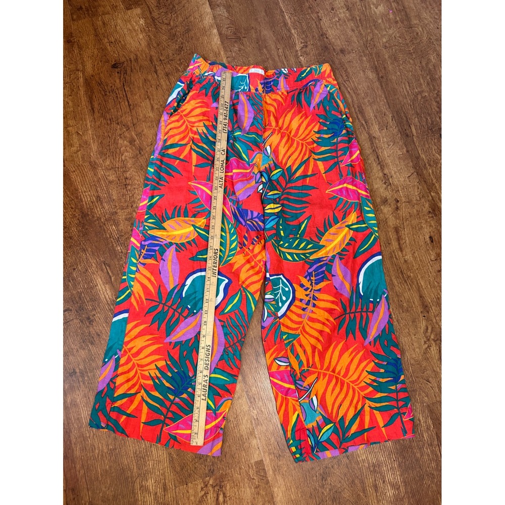 C&C California Linen Tropical Print Wide Leg Pants Orange floral print w/ flaws - Picture 2 of 8